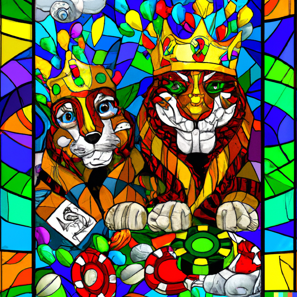 DALL·E 2023-01-11 17.51.15 - Stained glass portrait of two royal tigers wearing crowns with a ...png