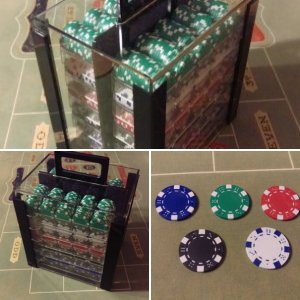 1000 Dice Roulette Poker Blackjack 11.5 oz Chips in Plexiglass Carrier