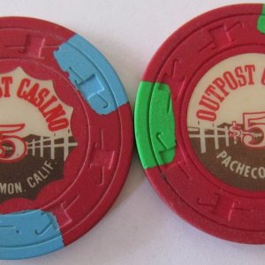 Individual chip close up - five dollar Outpost chips