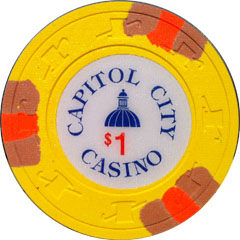 Capitol City Casino - $1 Cash Chip - Yellow w/ Edge Spot